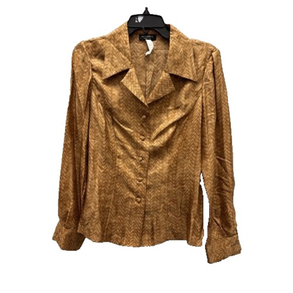 HETTABRETZ  EU 42 US M  100% Silk  Button Up Fitted Blouse basket weave print